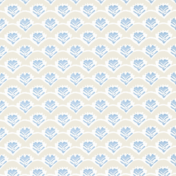 Emily Beige and Blue - Beige and Blue Wallcovering | Thibaut