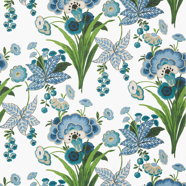 Pasadena Blue and Green - Blue and Green Wallcovering | Thibaut
