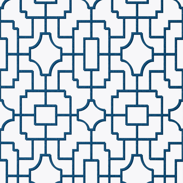 Fretwork Navy - Navy Wallcovering | Thibaut