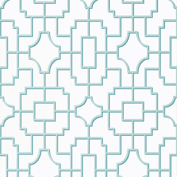 Fretwork Spa Blue - Spa Blue Wallcovering | Thibaut