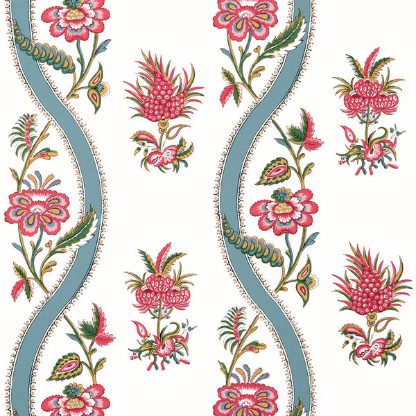 Ribbon Floral Raspberry and Teal - Teal Wallcovering | Thibaut