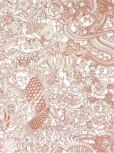 Horimono - Orange Wallpaper | Scalamandre 