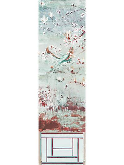 CRESTED CRANE - PANEL 5 - TURQUOISE RED - NICOLETTE MAYER WALLPAPER - WNM0002CRESP5 at Designer Wallcoverings and Fabrics, Your online resource since 2007