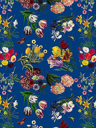 FLORA & FAUNA - BLUE - NICOLETTE MAYER WALLPAPER - WNM0004FLOR at Designer Wallcoverings and Fabrics, Your online resource since 2007