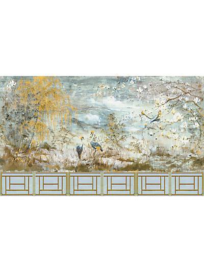 CRESTED CRANE - PANEL SET - WHEAT BLUE - NICOLETTE MAYER WALLPAPER - WNMSET1CRES at Designer Wallcoverings and Fabrics, Your online resource since 2007