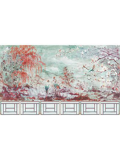 CRESTED CRANE - PANEL SET - TURQUOISE RED - NICOLETTE MAYER WALLPAPER - WNMSET2CRES at Designer Wallcoverings and Fabrics, Your online resource since 2007