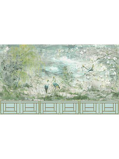 CRESTED CRANE - PANEL SET - GREEN GOLD - NICOLETTE MAYER WALLPAPER - WNMSET4CRES at Designer Wallcoverings and Fabrics, Your online resource since 2007