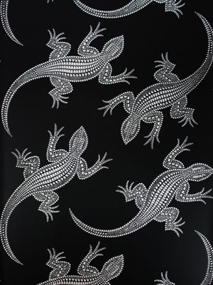 Lizzie Lizard Wallpaper - Electric Silver on Black