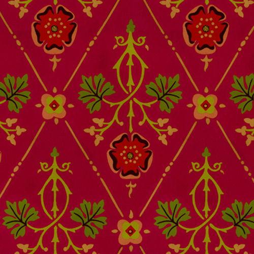 1800's red and gold floral harlequin design wallcovering