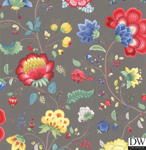 Epona Charcoal Floral Fantasy Wallcovering