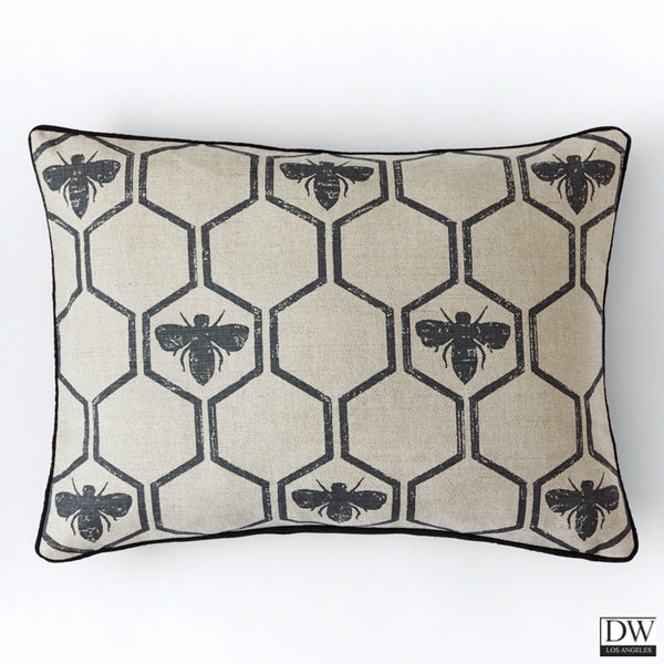 Honey Bees Pillow Cushion - Charcoal