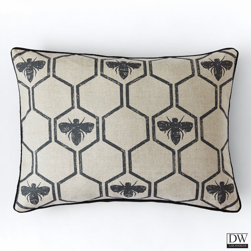 Honey Bees Pilllow Cushion - Charcoal