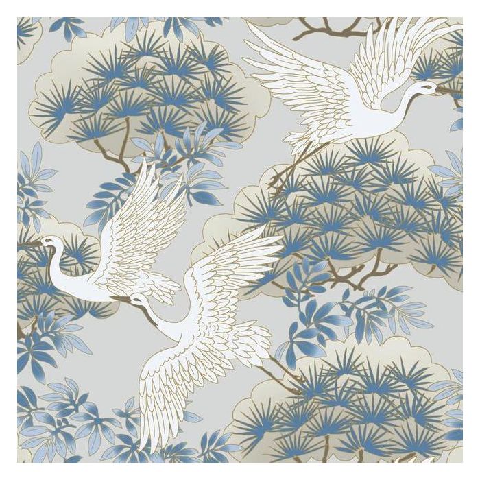 Heron and Sprig - Light Blue - Designer Wallcoverings and Fabrics
