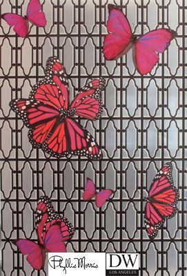 Beverly Butterflies on Grille Lattice - Magenta Purple on Nickel