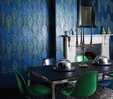 Pippy's Peacock Wallpaper - Silver Room Setting
