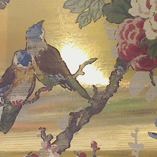 Zuberista Wallpapeon Shiny Mylar- Floral & Birds on Gold Mylarr