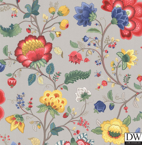Epona Light Grey Floral Fantasy Wallcovering