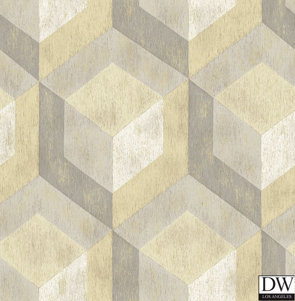 Rustic Wood Tile Honey Geometric Wallpaper