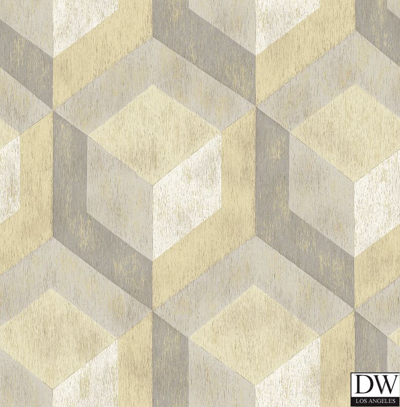 Rustic Wood Tile Honey Geometric Wallpaper