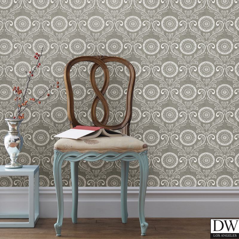 Jubilee Grey Medallion Damask Wallpaper
