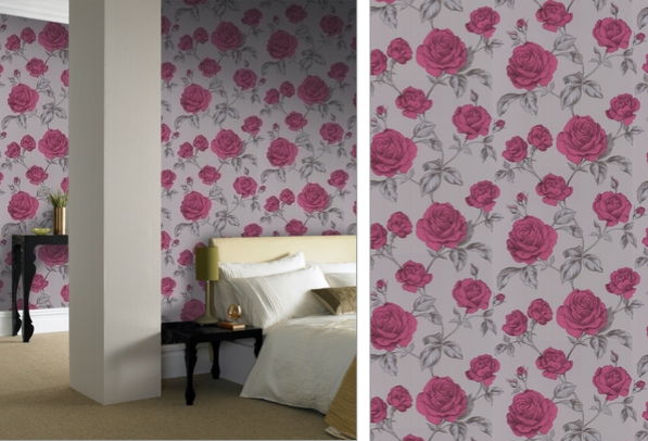 Rosalie Rose Wallpaper - Purple-Pink Grey