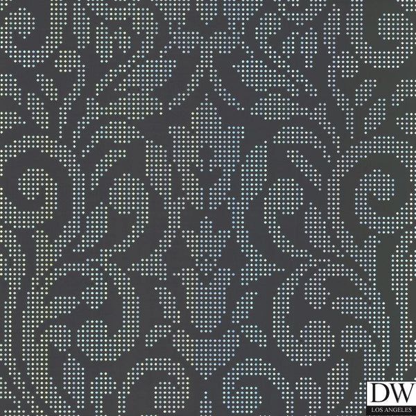Luxor Black Holographic Damask Wallpaper