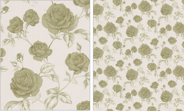 Rosalie Rose Wallpaper -  Pale Green,Green,Cream