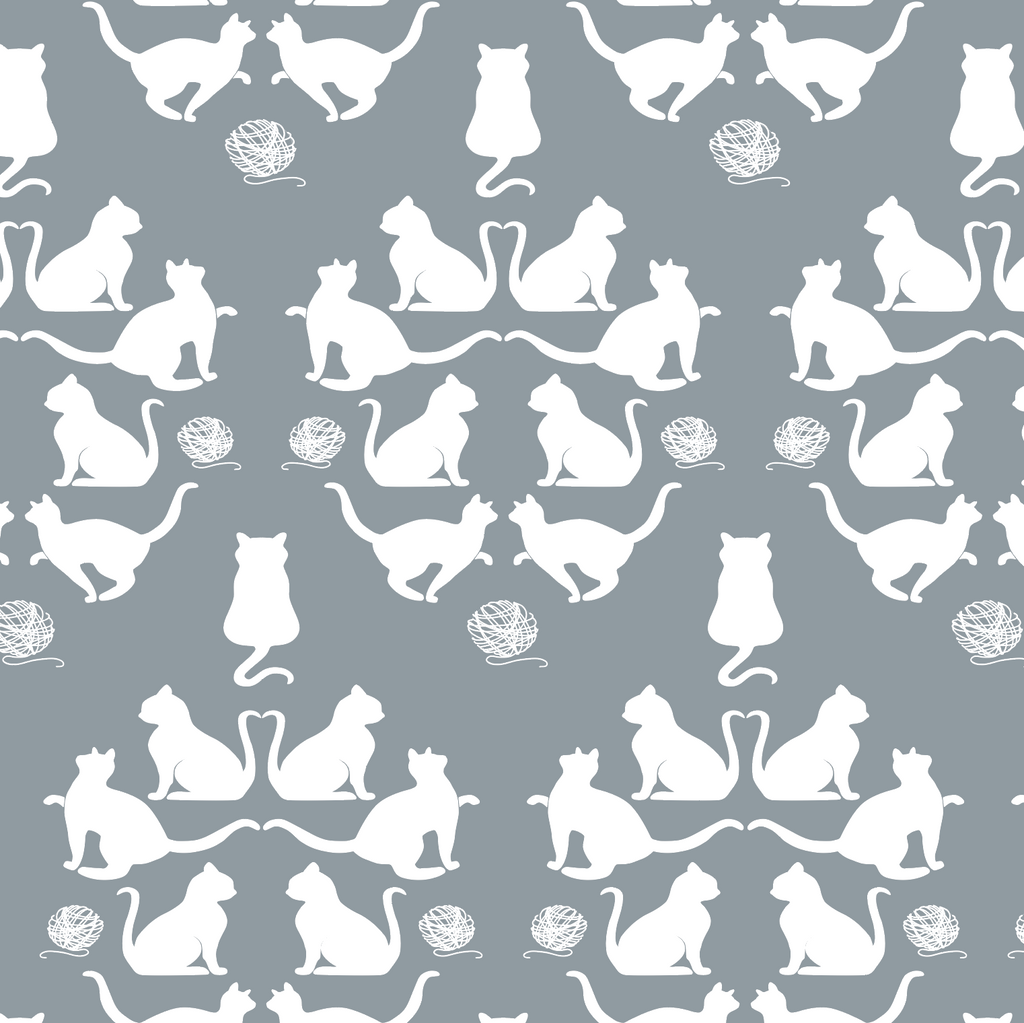 WHISKERS CAT DAMASK - WHITE AND GREY BY TRADITIONAL WHIMSY