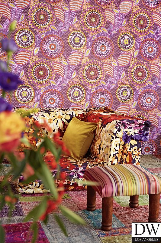 Catalunya Red Kaleidoscope Floral Wallpaper