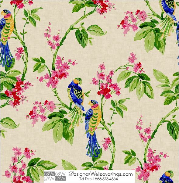 Bridgeport Flower Leaf Parrot Wallpaper