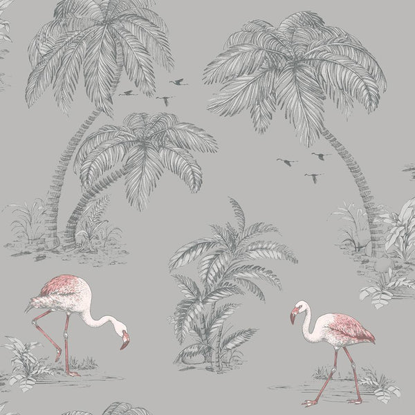 Flattering Flamingo Wallpaper Grey