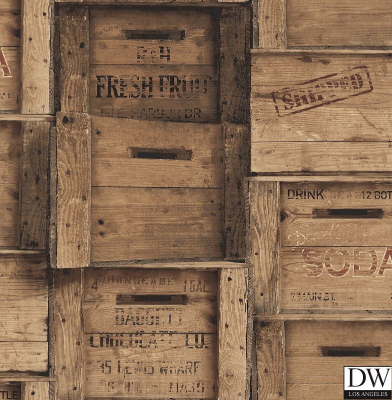 Wood Crates Brown Distressed Wood Wallpaper