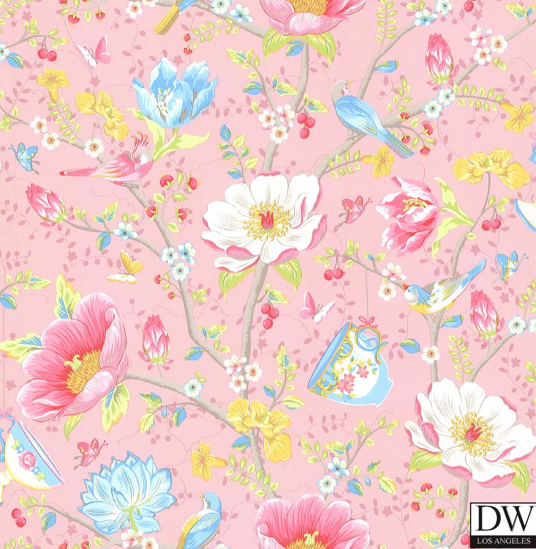 Leizu Pink Chinese Garden Wallpaper