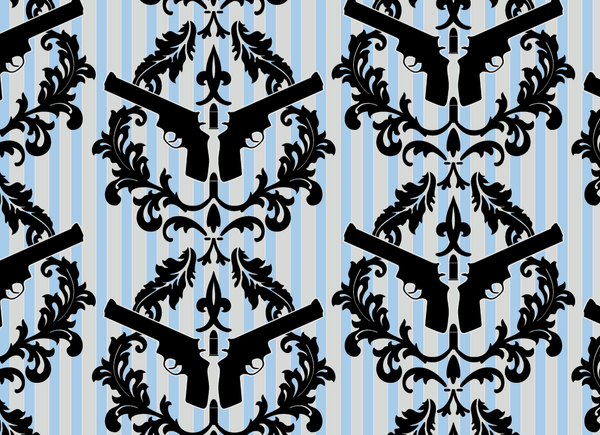 Thug Stripe - Blue and Cream Gun Wall Paper - Pattern Design Lab