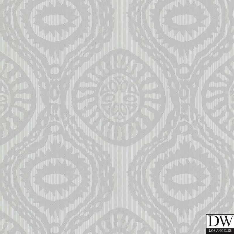 Marrakech Grey Medallion Stripe Wallpaper