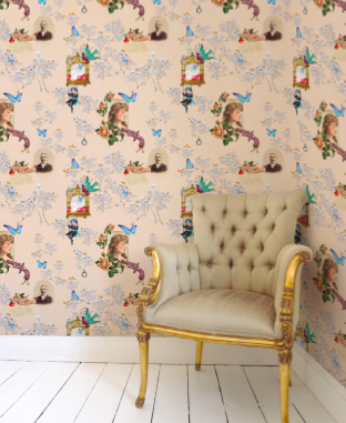 Wings and Pistols Architectural Wallcovering - Fiber beige