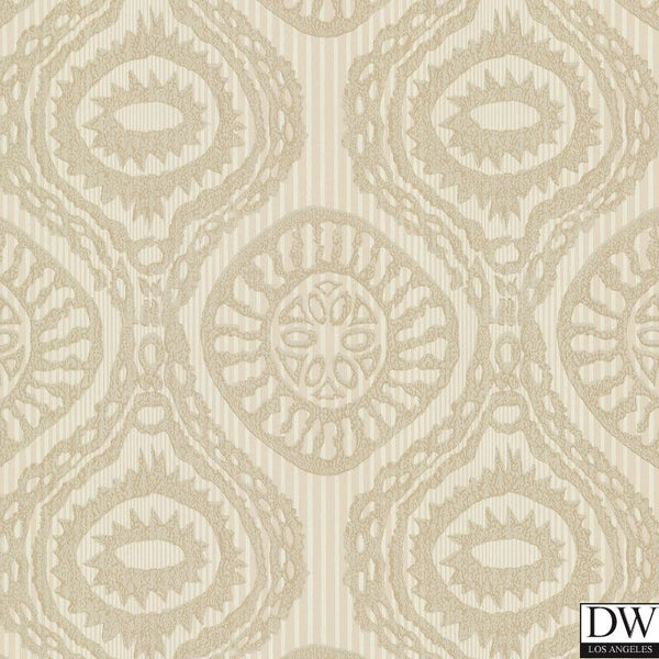 Marrakech Beige Medallion Stripe Wallpaper