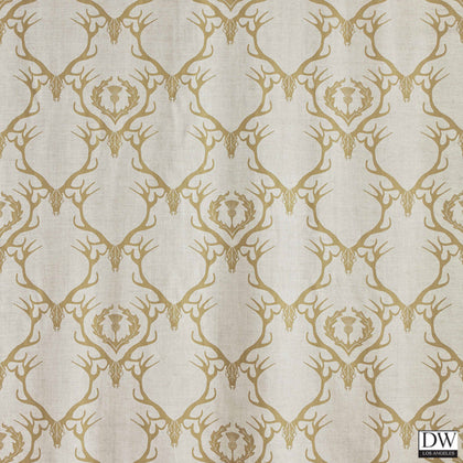 Deer Damask Fabric - Gold