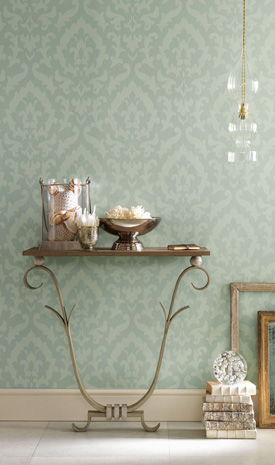 Pearl Pin Stripe Damask Wallpaper