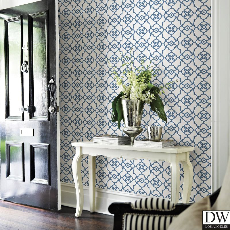 Atrium Blue Trellis Wallpaper