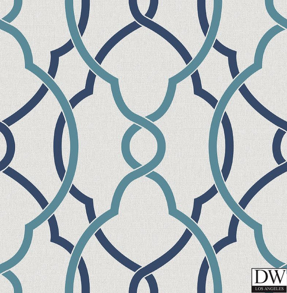 Sausalito Navy Lattice Wallpaper