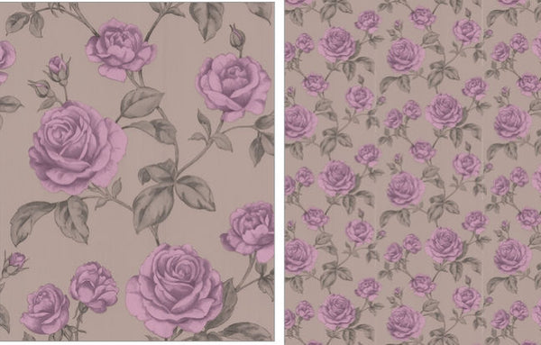 Rosalie Rose Wallcovering - Pink,Mocha,Lilac