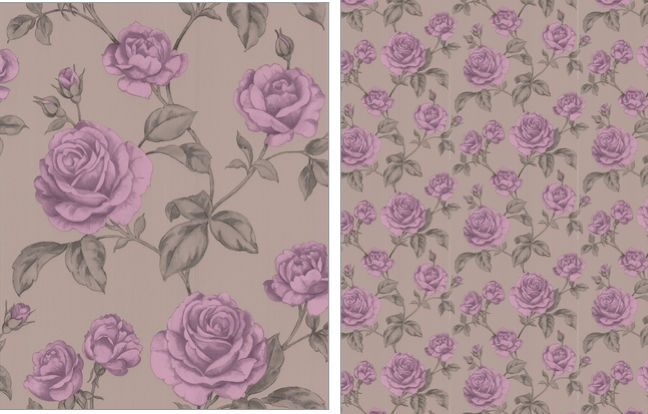 Rosalie Rose Wallpaper - Pink,Mocha,Lilac