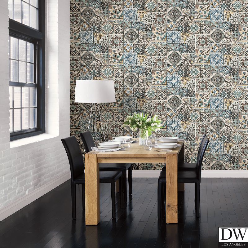 Marrakesh Tiles Teal Mosaic Wallpaper