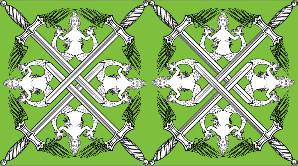 Wings and Mermaids - Green and White - Pattern Design Lab