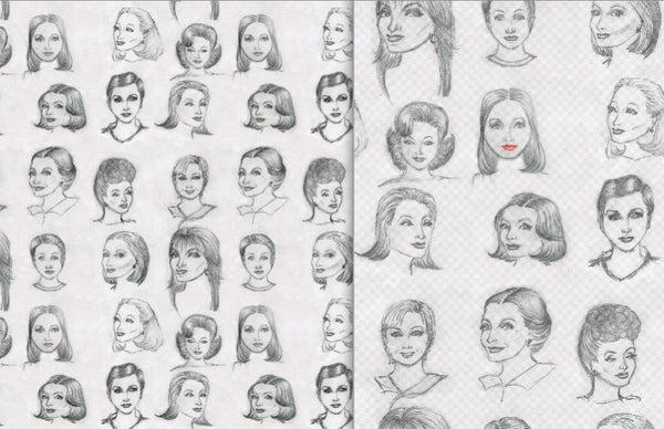 Ladies Tea Club - Black White Red Lips by Bryan Miller - Pattern